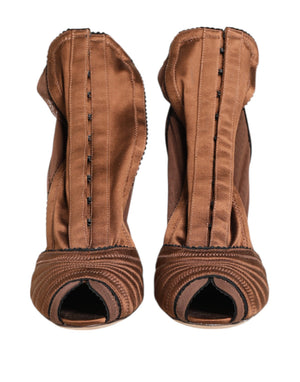 Dolce & Gabbana Braune Bette Hochhackige Stiefeletten Schuhe