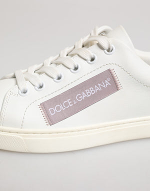 Dolce & Gabbana Weiß Rosa Leder Low Top Turnschuhe Schuhe