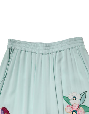 Dolce & Gabbana Grüne, geblümte, gerade Pyjamahose mit Strumpfband