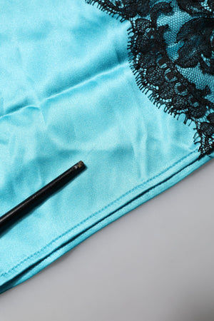 Dolce & Gabbana Blaue Seide Garterized Straight Damen Pyjamahose