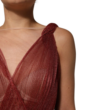 Dolce & Gabbana Burgunderfarbenes ärmelloses Midi-Kleid in A-Linie aus Mesh