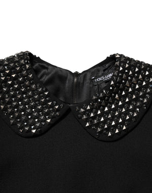 Dolce & Gabbana Schwarzes kristallverziertes Minikleid mit Kragen
