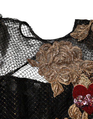 Dolce & Gabbana Schwarzes mit Kristallherz verziertes Kleid in A-Linie