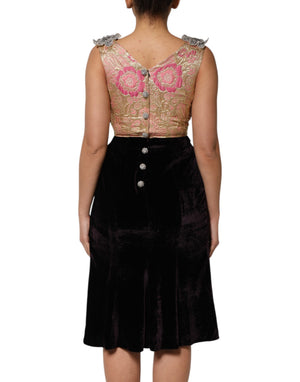 Dolce & Gabbana Schwarzes Samtkleid mit Blumenverzierung Aline