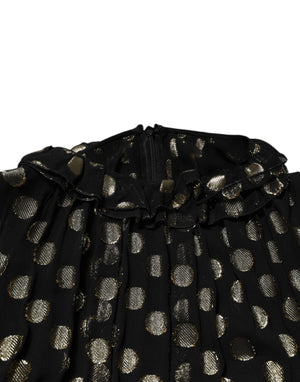 Dolce & Gabbana Schwarz-Gold gepunktetes Minikleid aus Seidenbrokat