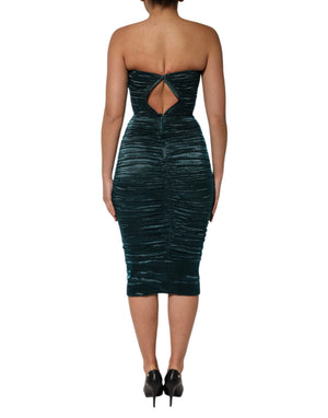 Dolce & Gabbana Grünes trägerloses Kleid aus Seidensatin