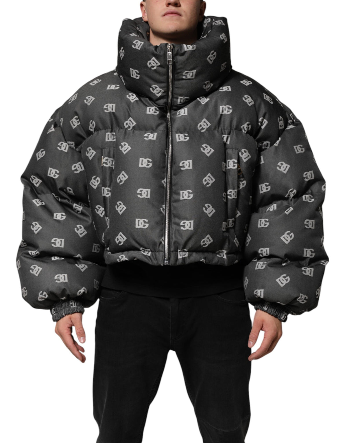 Dolce & Gabbana Schwarze DG Monogram Full Zip Pufferjacke für Männer