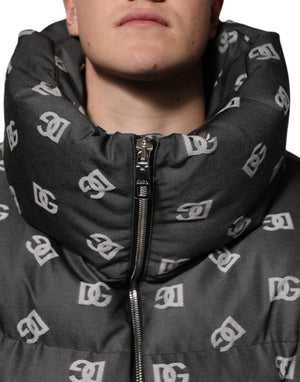 Dolce & Gabbana Schwarze DG Monogram Full Zip Pufferjacke für Männer