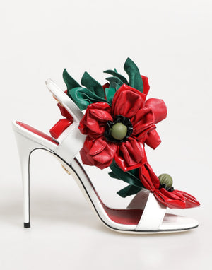 Dolce & Gabbana Weiß Rot Floral Detailing Sandalen Schuhe