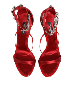 Dolce & Gabbana Rot Satin Kristalle Keira Sandalen Heels Schuhe