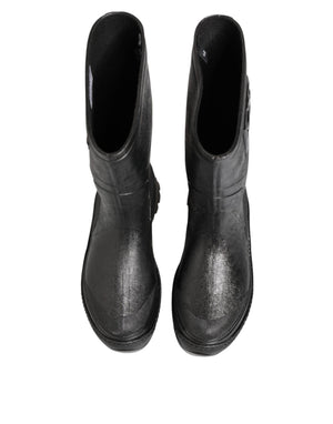 Dolce & Gabbana Metallic Schwarz Pull On Regen Stiefel Männer Schuhe