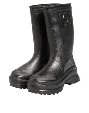 Dolce & Gabbana Metallic Schwarz Pull On Regen Stiefel Männer Schuhe