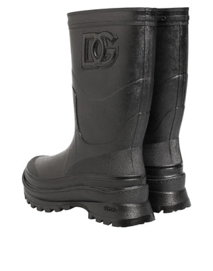 Dolce & Gabbana Metallic Schwarz Pull On Regen Stiefel Männer Schuhe