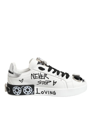 Dolce & Gabbana Weiß Portofino Kristall Turnschuhe Schuhe