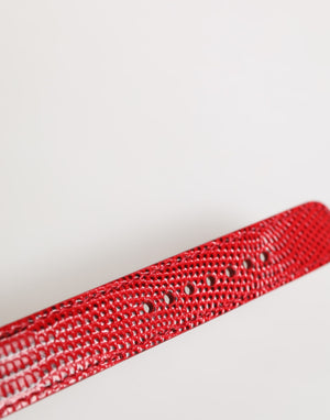 Dolce & Gabbana Rotes exotisches Leder Goldton Metallschnalle Frauen Armband