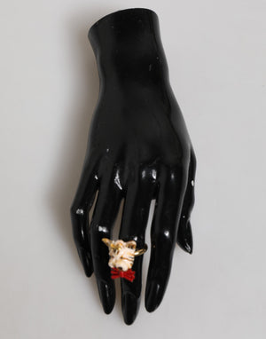 Dolce & Gabbana Gold Messing Harz Beige Hund Haustier Accessoire Ring