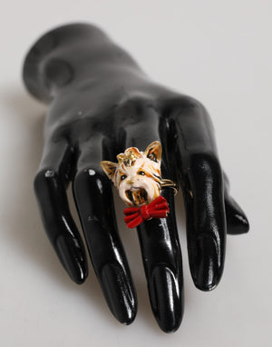 Dolce & Gabbana Gold Messing Harz Beige Hund Haustier Accessoire Ring