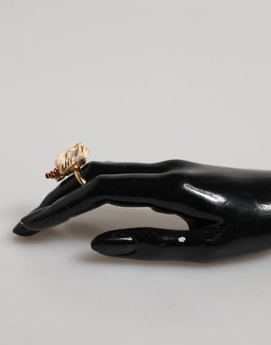 Dolce & Gabbana Gold Messing Harz Beige Hund Haustier Accessoire Ring