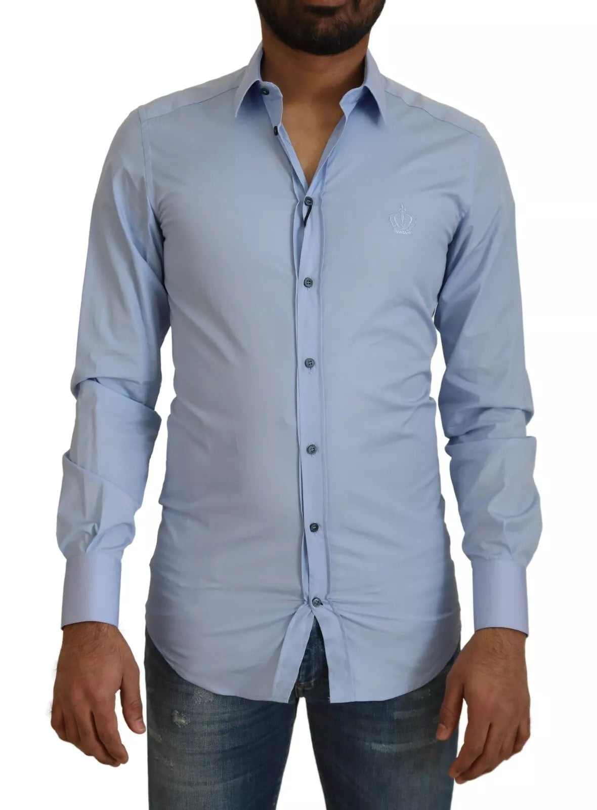 Dolce & Gabbana Hellblaues Slim Fit Hemd aus Baumwolle
