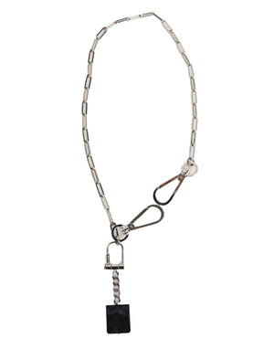 Dolce & Gabbana Silberfarbene Metallkette DG Logo Anhänger Männer Halskette