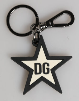Dolce & Gabbana Weiß Schwarz DG Logo Star Gummi Herren Schlüsselanhänger Schlüsselring