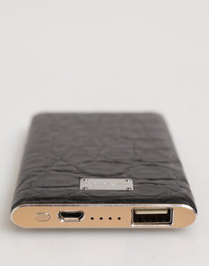Dolce & Gabbana Schwarzes Leder geprägte Haut 3000mAh Power Bank Ladegerät USB