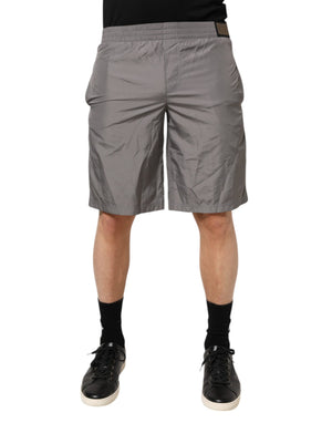 Dolce & Gabbana Hellgraue Nylon-Badeshorts mit elastischer Taille Bademode