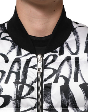 Dolce & Gabbana Weiß Schwarz Graffiti Logo Puffer Bomberjacke