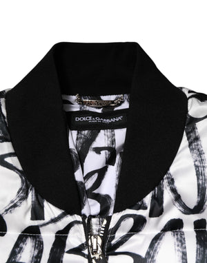 Dolce & Gabbana Weiß Schwarz Graffiti Logo Puffer Bomberjacke