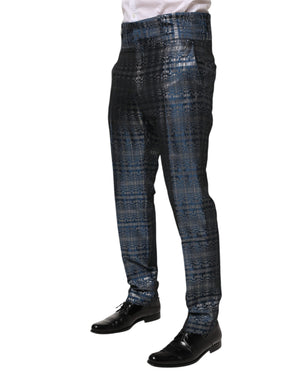 Dolce & Gabbana Blau Silber Glänzende Seide Skinny Männer Hosen Hosen