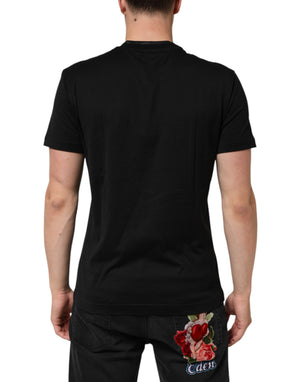 Dolce & Gabbana Schwarzes Baumwoll-T-Shirt mit gesticktem DG-Logo in der Tasche