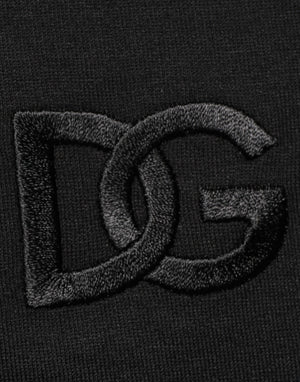 Dolce & Gabbana Schwarzes Baumwoll-T-Shirt mit gesticktem DG-Logo in der Tasche