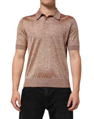 Dolce & Gabbana Braunes kurzärmeliges Polo-Shirt aus strukturierter Seide