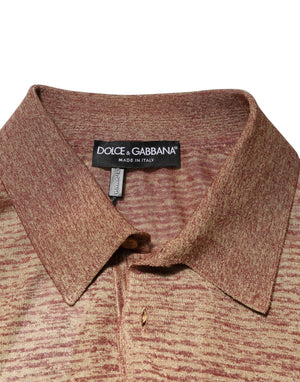 Dolce & Gabbana Braunes kurzärmeliges Polo-Shirt aus strukturierter Seide