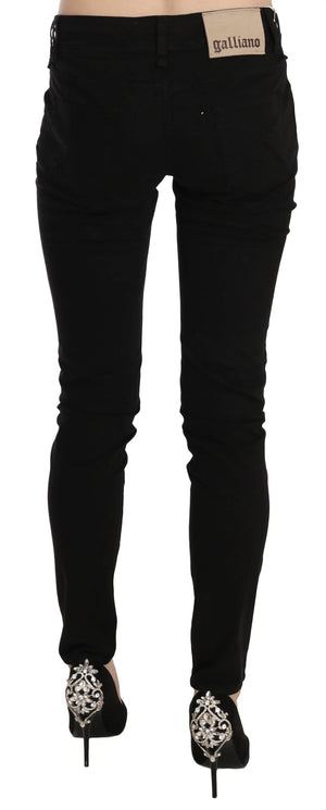 John Galliano Schwarze Mid Waist Slim Fit Skinny Denim Freizeithosen Jeans