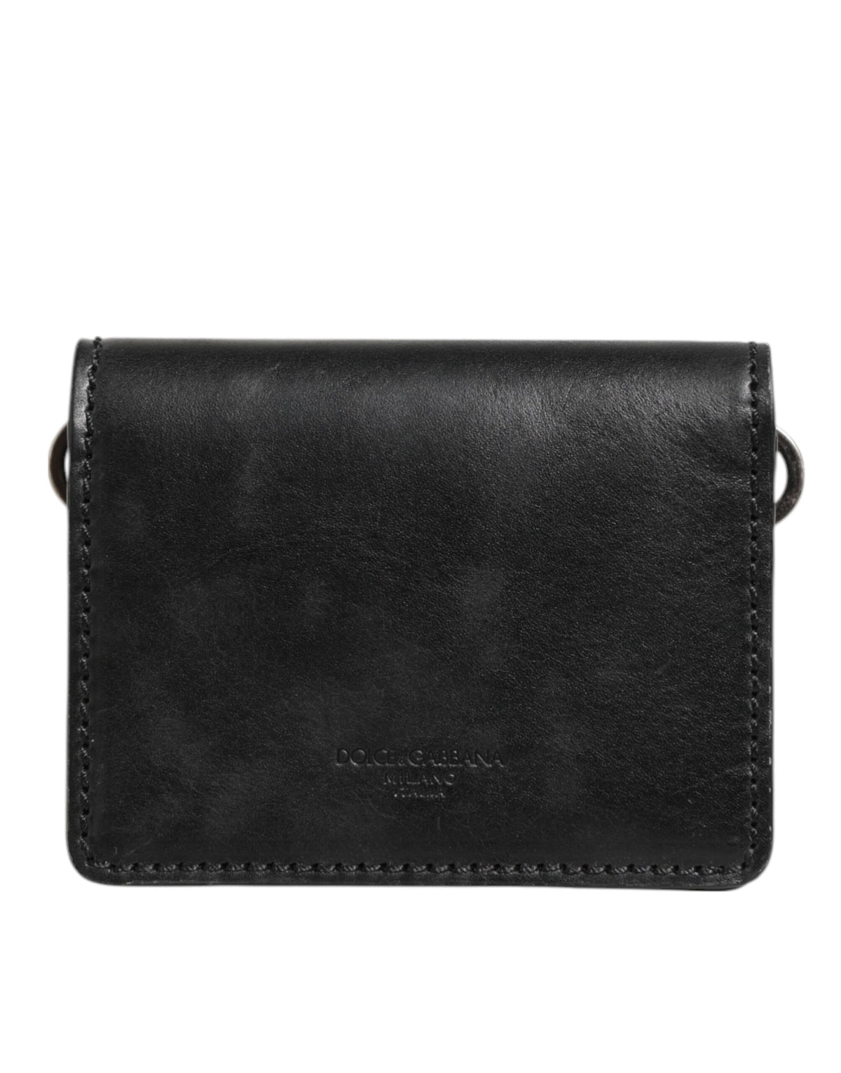 Dolce & Gabbana Schwarzes Leder Bifold Kartenhalter Herren Münze Geldbeutel Schlüssel Clip Brieftasche