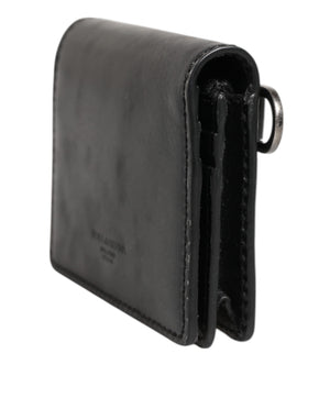 Dolce & Gabbana Schwarzes Leder Bifold Kartenhalter Herren Münze Geldbeutel Schlüssel Clip Brieftasche