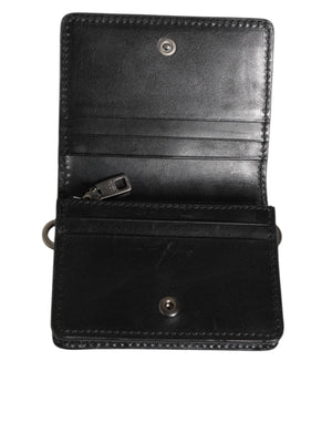 Dolce & Gabbana Schwarzes Leder Bifold Kartenhalter Herren Münze Geldbeutel Schlüssel Clip Brieftasche