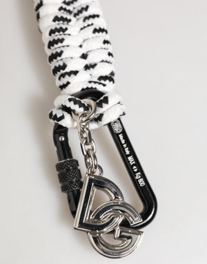 Dolce & Gabbana Schwarzes weißes Polyesterband String DG Logo Schlüsselanhänger Schlüsselbund