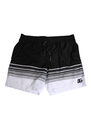 Dolce & Gabbana Schwarz-weiß gestreifte DG Logo Herren Badehose kurz