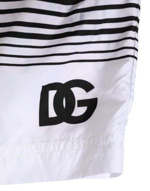 Dolce & Gabbana Schwarz-weiß gestreifte DG Logo Herren Badehose kurz