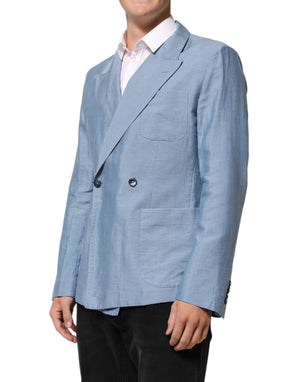 Dolce & Gabbana Hellblaue Leinen Doppelreiher Herrenjacke Blazer