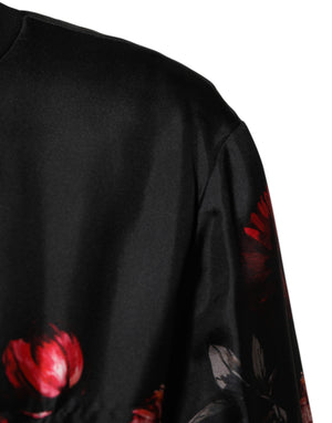 Dolce & Gabbana Schwarz-rot geblümte Seidenbomber-Blouson-Jacke