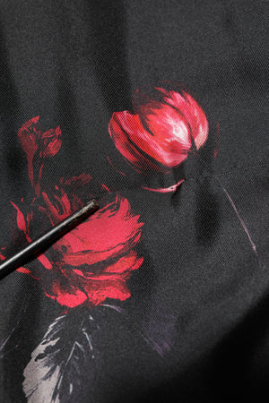 Dolce & Gabbana Schwarz-rot geblümte Seidenbomber-Blouson-Jacke