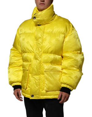 Dolce & Gabbana Gelbe Nylon Logo Puffer Bomber Männer Jacke