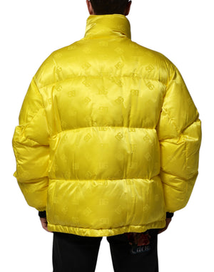 Dolce & Gabbana Gelbe Nylon Logo Puffer Bomber Männer Jacke