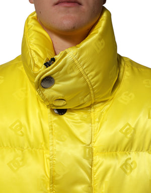 Dolce & Gabbana Gelbe Nylon Logo Puffer Bomber Männer Jacke