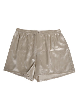Dolce & Gabbana Beige Seide Satin Elastische Herren Boxer Short Badebekleidung