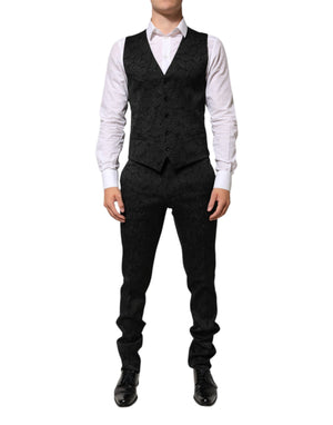 Dolce & Gabbana Schwarzer 3-teiliger Brokat-Jacquard-Anzug MARTINI