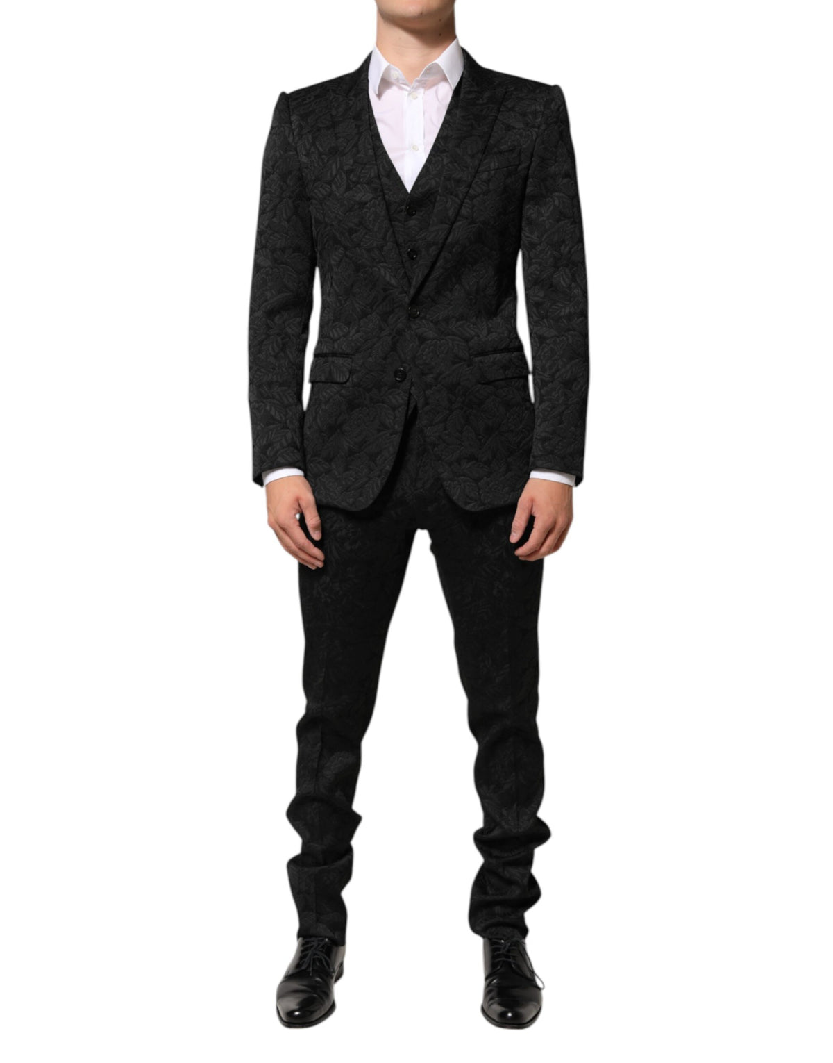 Dolce & Gabbana Schwarzer 3-teiliger Brokat-Jacquard-Anzug MARTINI